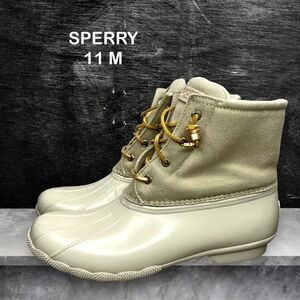 Sperry Womens Off White Gold Rubber Fabric Side Zip Duck Rain Boot size 11M